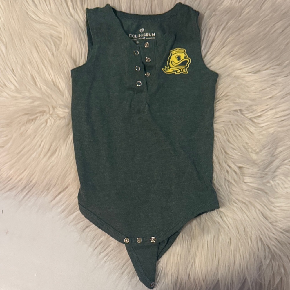 Oregon Duck Dark Green onsie 3-6mo with Yellow Logo